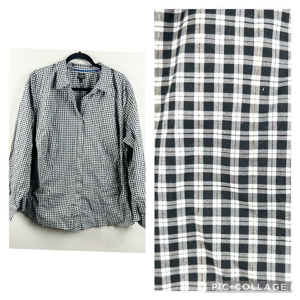 Talbots wrinkle resistant metallic thread gingham plaid button down shirt 22W